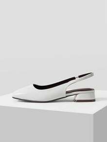 Mnmlis Women's Square Toe Chunky Heel Commuter Minimalist Slingback High Heel Pumps - White patent leather - View 1