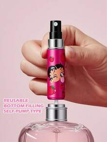 Betty Boop x SHEIN 5ml/0.2oz Pink Refillable Perfume Spray Bottle With Cute Cartoon Design And Strawberry Charm, Mini Portable Atomizer With Bottom-Fill Pump, Transparent Window, Reusable Cosmetic Liquid Bottle For Travel, Airplane Carry-On, Bags And Keychains - Hot Pink - View 2