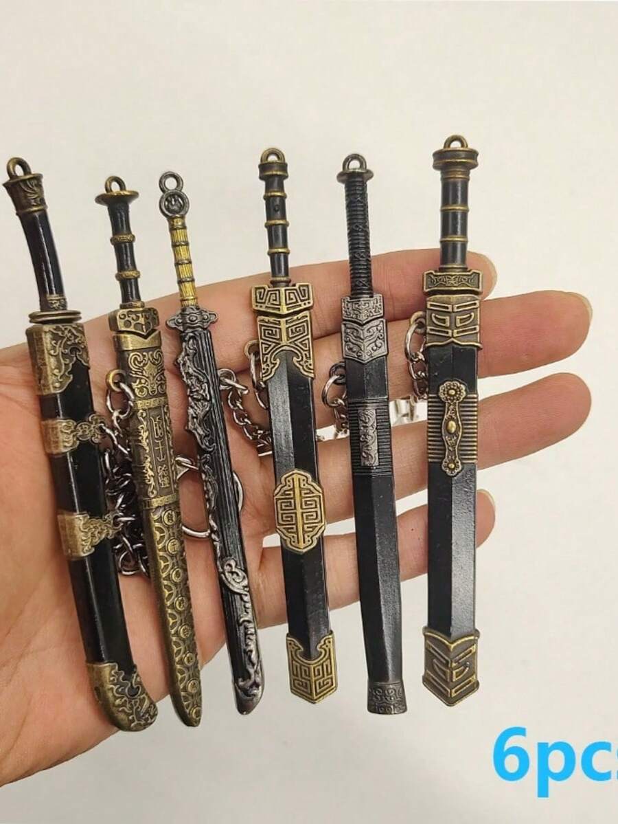 Mini Sword Keychain With Sheath Yellow Iron Decorative Collectible Keyring For Outdoor Leisure Adults 18 Plus Collectors Backpack Pendant Display Gift - Multicolor - View 1
