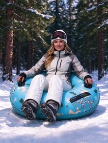 1 pieza Tubo inflable de nieve de PVC para adultos, trineo inflable redondo y reforzado, anillo de esquí y deslizamiento en la nieve para exteriores en invierno - M - Ver 8