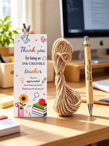 10Sets School Ball Point Pen Set, Color Thank You Bookmark, Hemp Rope, Black Ink Pen, School Season Gift Set, School Supplies, School Ball Point Pen, Suitable For Back-To-School Gifts, Gifts For Teachers, Colleagues And Friends - Multicolor - View 3