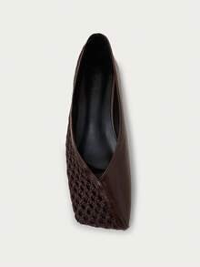 Nöista Pointed Ballet Flat Combining Smooth And Openwork Woven Panels, With A Deep Vamp And Lightweight Design For Summer Wear. - Coffee Brown - View 8