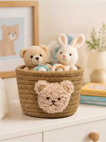Cute Pink Bear Woven Storage Basket, Cotton Rope Desktop Organizer Bin, Small Decor Basket For Cosmetics, Keys, Stationery, Bedroom Nursery Home Decor - Multicolor - View 6