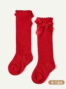 Cozy Pixies 1 Pair Of Baby Children And Girls Bow Solid Color High Socks College Style Stockings - Multicolor - View 12