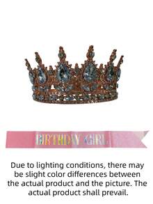 1 Set Sparkling Crystal Rhinestone Birthday Girl Sash & Crown Set, Perfect For Birthday Party, Bachelorette, Wedding, Prom, Photo Props, Celebration, Great Gift For Women And Girls, Suitable For All Seasons And Festivals - pink - View 8
