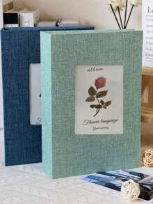 SHEIN 200 Pockets Photo Album Linen Cover DIY Writable Large Scrapbook Album 4x6 Photos Slip-In Picture Albums Children Growth - Multicolor - View 1