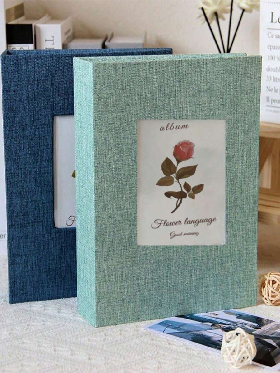SHEIN 200 Pockets Photo Album Linen Cover DIY Writable Large Scrapbook Album 4x6 Photos Slip-In Picture Albums Children Growth - Multicolor - View 1