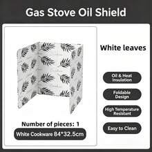 1 Piece/2 Pieces Foldable Aluminum Foil Gas Stove Oil Splash Baffle, Kitchen Accessories, Easy To Clean, Oil-Proof, Heat-Resistant Protective Barrier/Cooking Baffle, Cactus/White Leaf Design, Suitable For Home Kitchens - Multicolor - View 10