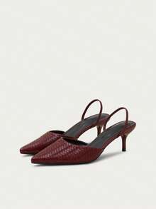 Nöista Burgundy Woven  Slingback Flat With A Pointed Toe And A Minimalist Elastic Strap For Refined Everyday Elegance. - Burgundy - View 1