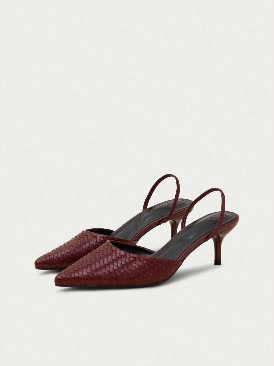 Nöista Burgundy Woven Slingback Flat With A Pointed Toe And A Minimalist Elastic Strap For Refined Everyday Elegance. - Burgundy - View 1