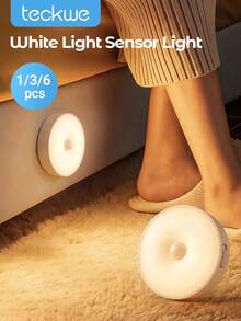 Teckwe 1pc/3pcs/6pcs/Warm Light, LED Wireless Motion Sensor Wall Light, Rechargeable Nightlight Auto On/Off, Suitable For Kitchen, Bedroom, Living Room, Corridor, Bathroom, Room Decoration - warm light - View 1