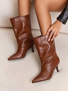 CUCCOO SZL Brown Fashion Soft Fabric Sexy Stiletto Boots Fall Boots - Mocha Brown - View 6