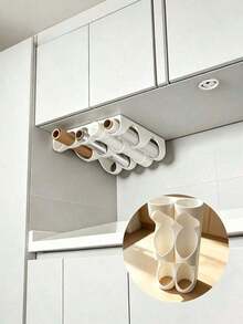 1/2pcs Kitchen Roll Storage Rack, Designed For Installation On Shelves Or Under Cabinets, Can Store Baking Paper, Baking Mats, Plastic Wrap, Etc.; Each Compartment Can Hold 2 Rolls, Suitable For Storing Aluminum Foil, Baking Paper Or Other Similar - Multicolor - View 3