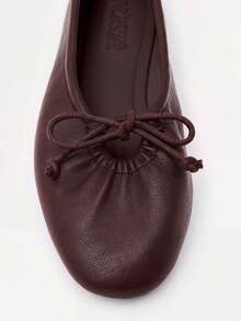 Nöista Deep Burgundy Leather Effect Ballet Flats, Soft Rounded Toe And Delicate Bow Detail, Creating A Timeless And Minimalist Style. - Burgundy - View 8