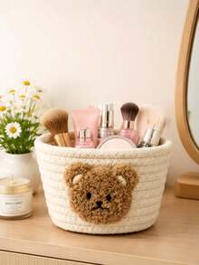 Cute Bear Woven Storage Basket, Cotton Rope Desktop Organizer Bin, Small Decor Basket For Cosmetics, Keys, Stationery, Bedroom Nursery Home Decor - Multicolor - View 6