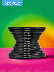 Teckwe Lens Filter Adapter Rings Allows You To Fit Larger Size Lens Filters On A Lens With A Smaller Diameter 18 Pieces Filter Ring Adapter Set, Camera Lens Filter Metal Stepping Rings Kit (Includes 9pcs Step Up Ring Set + 9pcs Step Down Ring Set) Black - View 1