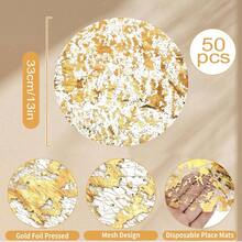 1 Set Disposable Gold Placemats, 13-Inch Round Gold Foil Mesh Pressed Autumn Dining Table Mats, Gold Metal Thin Net Table Flags, Suitable For Home Decor, Dining Table, Wedding, Birthday Party - Multicolor - View 2