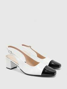 CUCCOO BIZCHIC Women's Patent Leather Suspender Heels, Pointed Buckle Heels, Commuter Retro Brown Metal Buckle Heel Dress Sandals, Suitable For Office Party Dates - White - View 1
