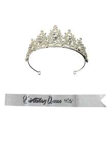 1 Set Sparkling Crystal Rhinestone Birthday Girl Sash & Crown Set, Perfect For Birthday Party, Bachelorette, Wedding, Prom, Photo Props, Celebration, Great Gift For Women And Girls, Suitable For All Seasons And Festivals - silver - View 10