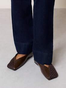 Nöista Pointed Ballet Flat Combining Smooth And Openwork Woven Panels, With A Deep Vamp And Lightweight Design For Summer Wear. - Coffee Brown - View 2