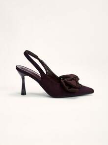 CUCCOO CHICEST Ladies Pointed Thin Heel Double Bow Fashion Versatile Simple Elegant Back Empty Dinner Party High Heels - dark brown - View 5