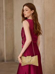 MOTF WOMEN'S FASHION LIGHT LUXURY BOW SHAPE CLUTCH BAG, EXQUISITE RHINESTONE GOLD DINNER BAG, USED FOR PARTIES, FESTIVALS, WEDDINGS, DRESS MATCHING - Gold - View 9