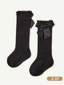 Cozy Pixies 1 Pair Of Baby Children And Girls Bow Solid Color High Socks College Style Stockings - Multicolor - View 16