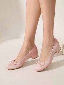 CUCCOO CHICEST 女款優雅粉色蝴蝶結圓頭粗跟高跟舒適鞋 春秋款 - 粉色 - 查看 4