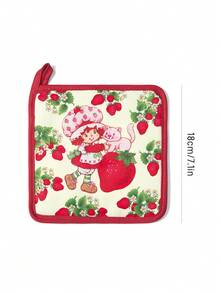 Strawberry Shortcake X SHEIN 1pc/2 Pcs Cute Cartoon Print Kitchen Insulation Set, Insulation Mat, A Must For Kitchen Baking, Effectively Isolating Heat Sources, Single/Combination - Beige - View 3