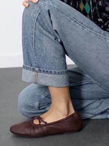 Nöista Deep Burgundy Leather Effect Ballet Flats, Soft Rounded Toe And Delicate Bow Detail, Creating A Timeless And Minimalist Style. - Burgundy - View 5