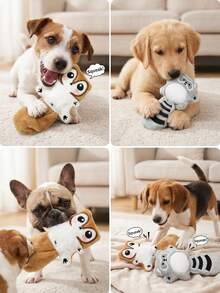 PETSIN Pet Plush Interactive Sound Toy, Squeaky Crinkle Paper Dog Toy, Cartoon Raccoon Squirrel Stuffed Toy For Small Medium Puppy, Indoor Pet Play Accessory - Multicolor - View 2