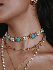 Glisma Mother Of Pearl Flower Necklace - Green - View 1