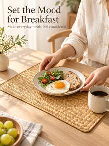 Haus Hana Japanese‑Style Woven Straw Coaster, Heat‑Resistant Table Mat, Retro Tea Placemat For Cups, Bowls, Plates & Western Tableware - Multicolor - View 2