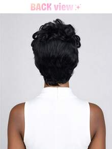 Short Loose Wave Pixie Cut Human Hair Wigs For Women 6 Inch 150% Density Pixie Cut Wig With Bang Black Color Machine Made Wigs For Daily Use - Natural Black - View 5