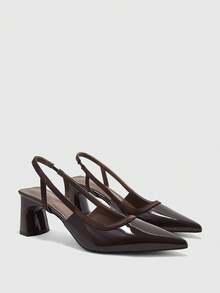 CUCCOO BIZCHIC Women's Patent Leather Suspender Heels, Pointed Buckle Heels, Commuter Vintage Brown Metallic Dress Sandals, Suitable For Office Party Dates - Brown - View 1