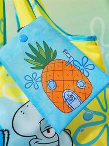 SpongeBob SquarePants | SHEIN 卡通印花聚酯纖維可折疊托特包，緊湊折疊設計，適用於超市購物、日常雜務與旅行使用，大容量且耐用 - 黃色 - 查看 5