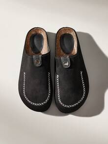 Solecia Cross-Stitched Metal Buckle Retro Suede Single Shoes Daily Casual - Black - View 5