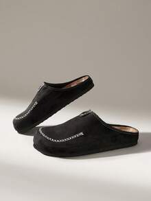 Solecia Cross-Stitched Metal Buckle Retro Suede Single Shoes Daily Casual - Black - View 6