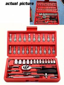 115/46pcs High Quality Car Repair Tool Set With Quick Ratchet And Hex Key, Durable Socket Set, Portable Storage Box, Suitable For Car Maintenance And Emergency Repair - View 9