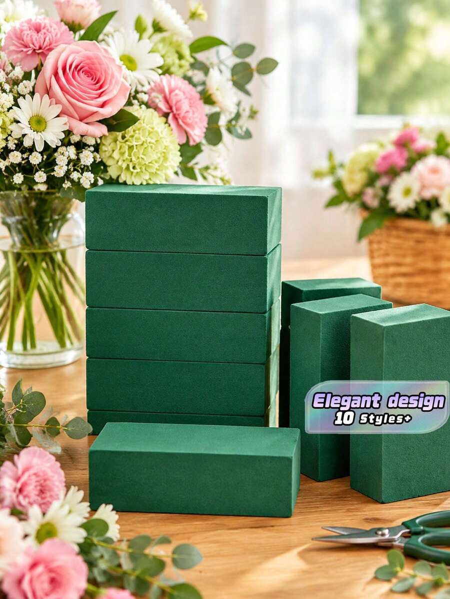 20/6/5/4/3/1 Piece(S) Of Floral Foam Blocks For Flower Arrangement, Each Piece Measuring 10 Cm Length * 10 Cm Width * 4 Cm Height, Wet And Dry Floral Foam Blocks, Suitable For Weddings, Festivals, Parties, And Event Decorations - Green - View 1