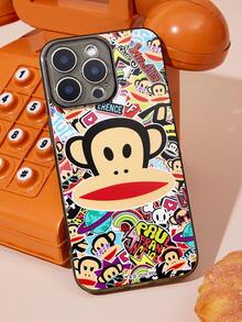 Paul Frank X SHEIN Cartoon Pattern Transparent Black Mobile Phone Case, Anti-Drop Protective IPhone11-17 Mobile Phone Case - Multicolor - View 1