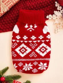 PETSIN 1pc White Snowflake White Love Pattern Pet Sweater Red Comfortable, Gentle, Thickened, Warm Pet Clothing - Multicolor - View 2