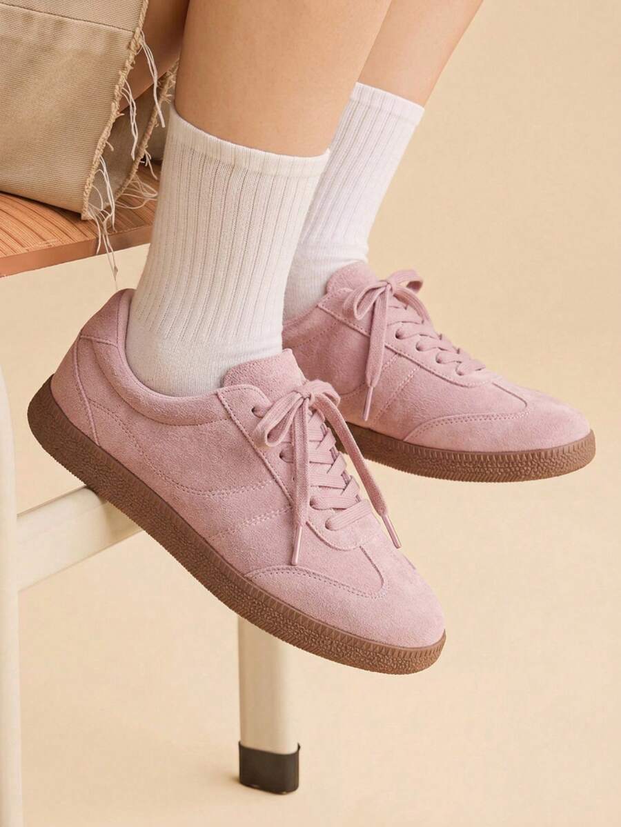 CUCCOO EASI Specially Designed For Christmas And Back-To-School Season, Women's Solid-Color Minimalist Casual Sneakers - Pink . - - View 1