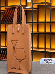 1Pc, Felt Wine Carrier Bag , Dual Bottle, Champagne Tote, Wine Gift Packing, Festive Handheld Box, For Celebration And Holiday Presents,Christmas - Multicolor - View 1