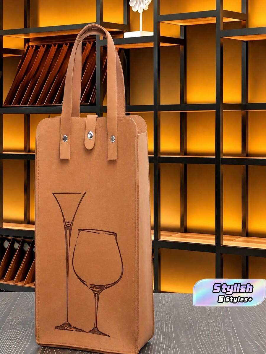 1Pc, Felt Wine Carrier Bag , Dual Bottle, Champagne Tote, Wine Gift Packing, Festive Handheld Box, For Celebration And Holiday Presents,Christmas - Multicolor - View 1