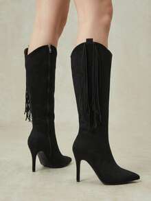 Styleloop Suede Tassel Boots Women Winter Boots - Black - View 7