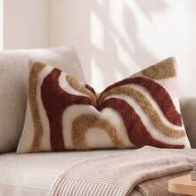 Cirelle 1pc/2pcs Boho Modern Throw Pillow Covers - Terracotta & Mustard Yellow Abstract Wave Line Tufted Cushion Cover, Soft Textured Woven Pillow Case Decorative Accent Pillow Cover For Sofa Couch (No Insert) - Burnt Orange - View 11