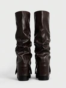 Sugerpunk Women's Thick Sole Pleated Tall Boots, Fashionable And Versatile For Daily Wear Valentine's Day 2000s Style - dark brown - View 8