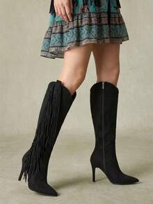 Styleloop Suede Tassel Boots Women Winter Boots - Black - View 5