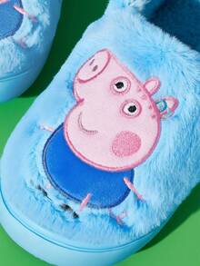 Peppa Pig X SHEIN Cute Embroidered Cartoon Piggy Children's Non-Slip Indoor Elastic Belt Slippers, Suitable For Young Children And Children To Wear, Soft And Warm, Ligh - Baby Blue - View 4